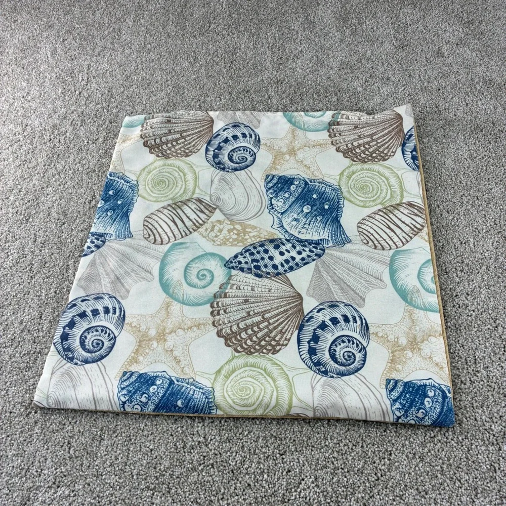 Seashell Coastal Pillow Covers 2 PC Square Nautical Blue Green Beige 18x18 Linen